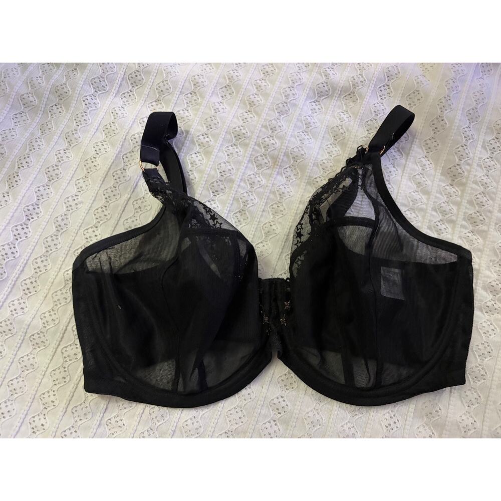 Elomi Matilda Black Plunge Underwire Bra 38J US 38GG UK EL8900 Full Figure